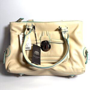 Gianfranco Sisti Cream W/ Seafoam Green Piping Leather Satchel